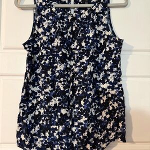 White House Black Market Floral Tank Top - Navy and White
